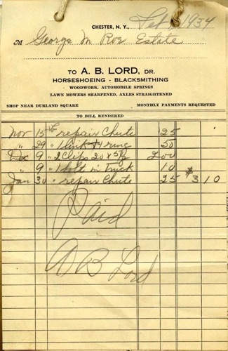 A. B. LORD repair invoice to 
G.M.Roe Estate, Feb, 1934. chs-004590